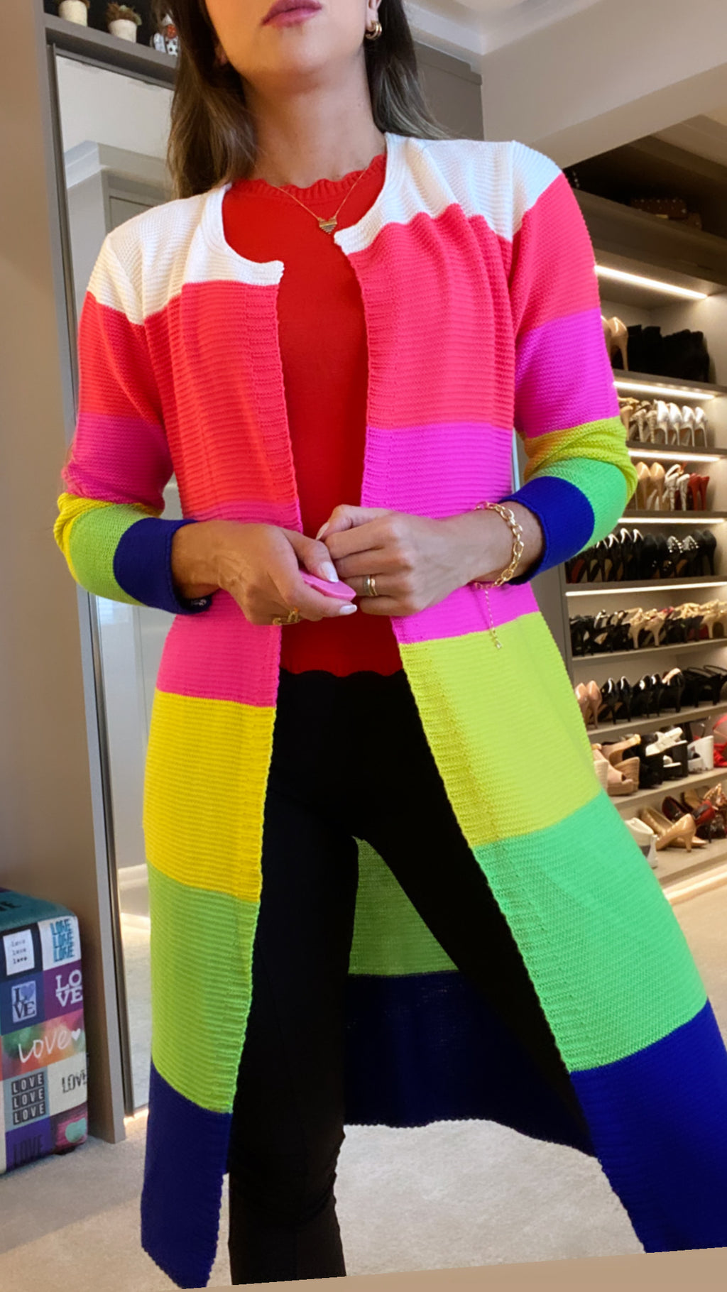 Max Cardigan tricot colorido neon