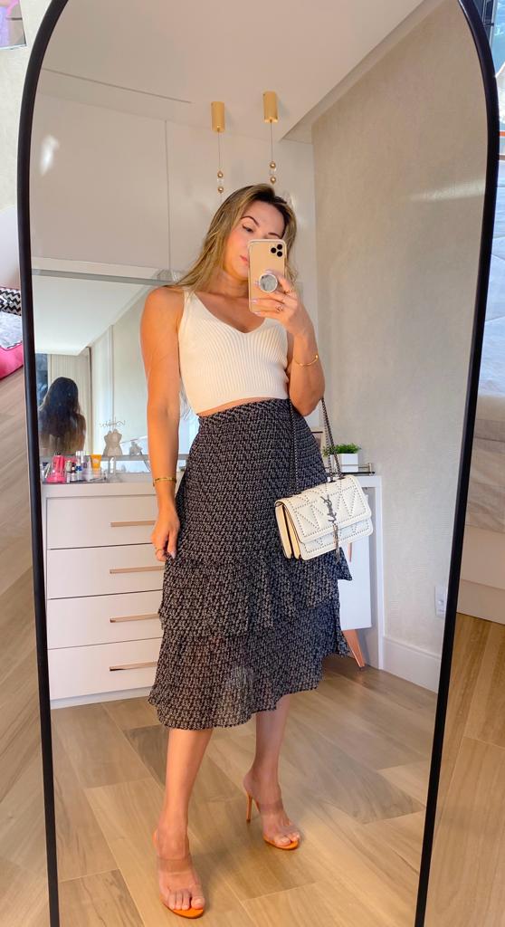 Saia em Crepe Plissada Luana