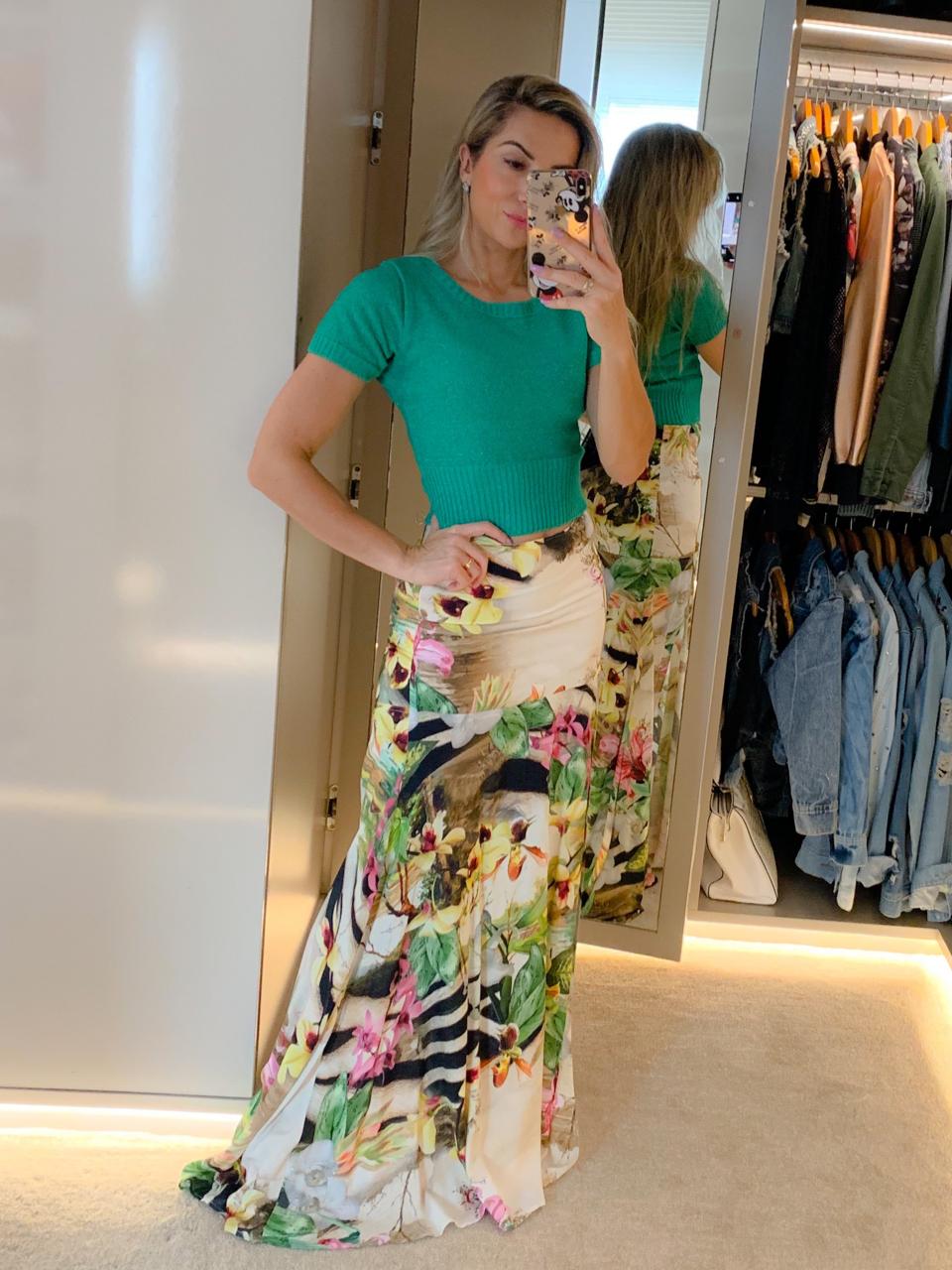 SAIA FLORAL ZEBRA COM FENDA E ZÍPER