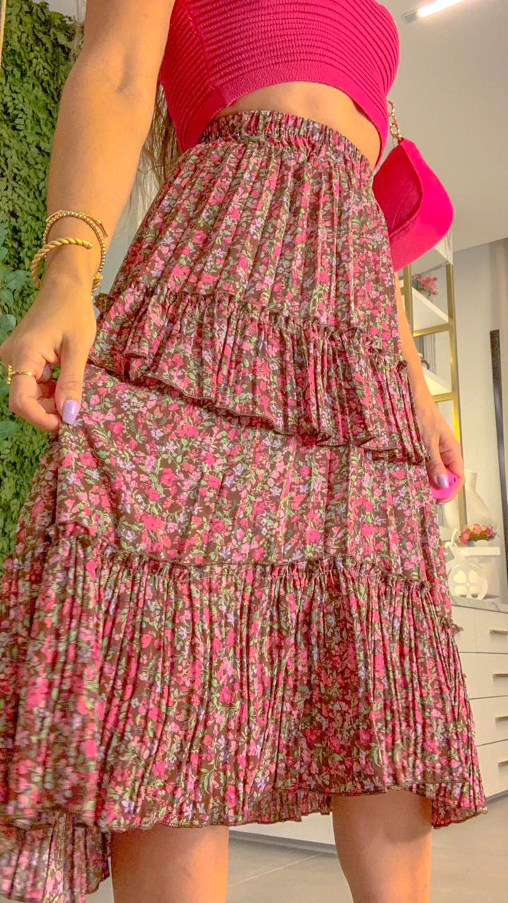 Saia em crepe plissada Amanda