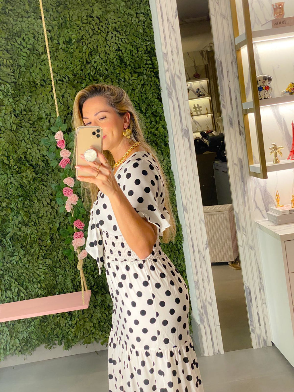 Vestido em Poa com Lastex