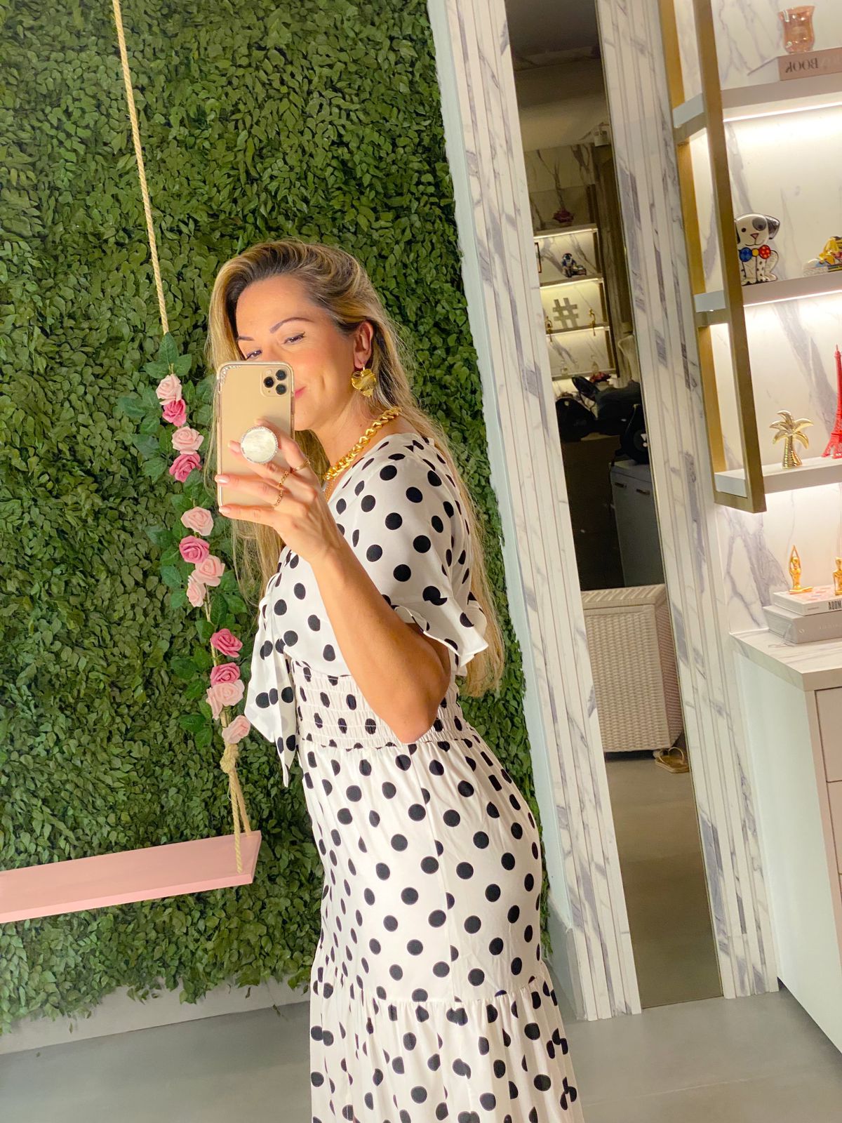 Vestido em Poa com Lastex