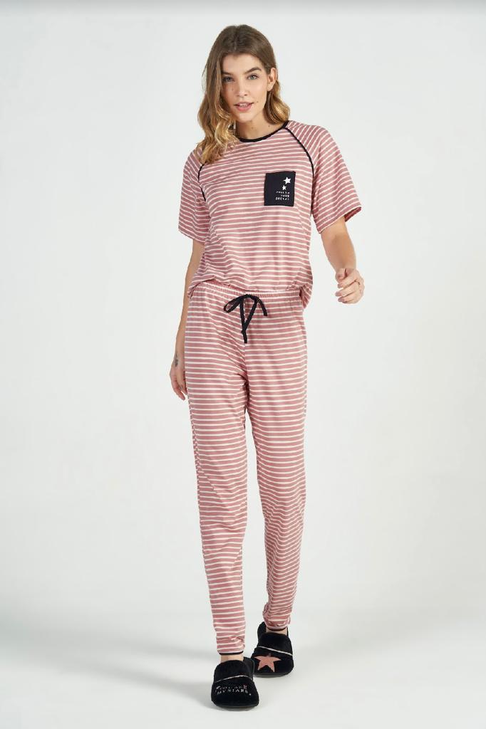 Pijama Manga Curta Listras