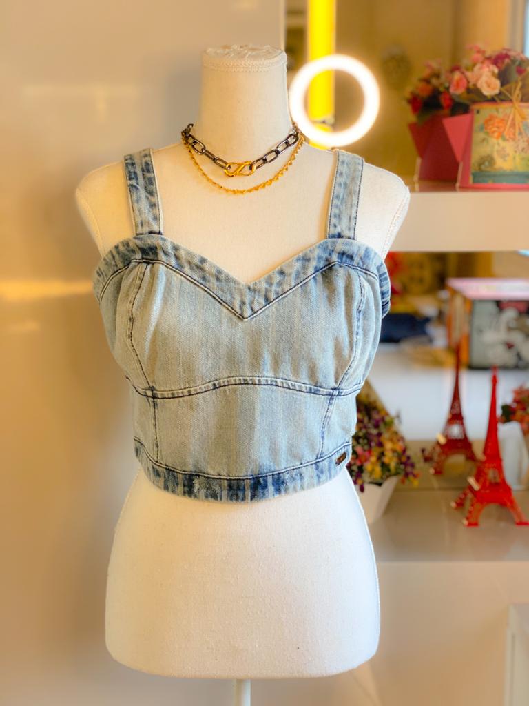 Cropped jeans com ziper Banabana