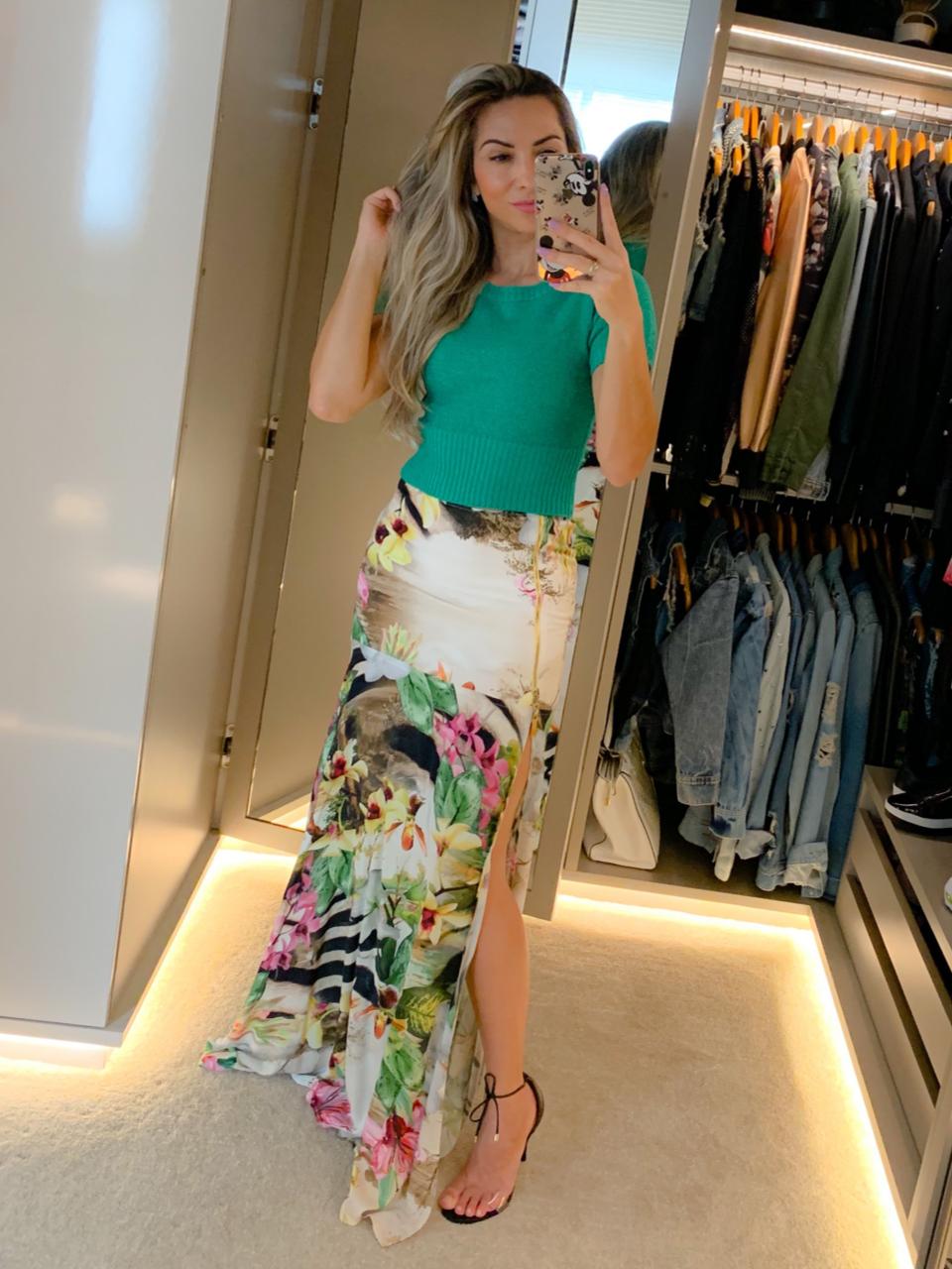 SAIA FLORAL ZEBRA COM FENDA E ZÍPER